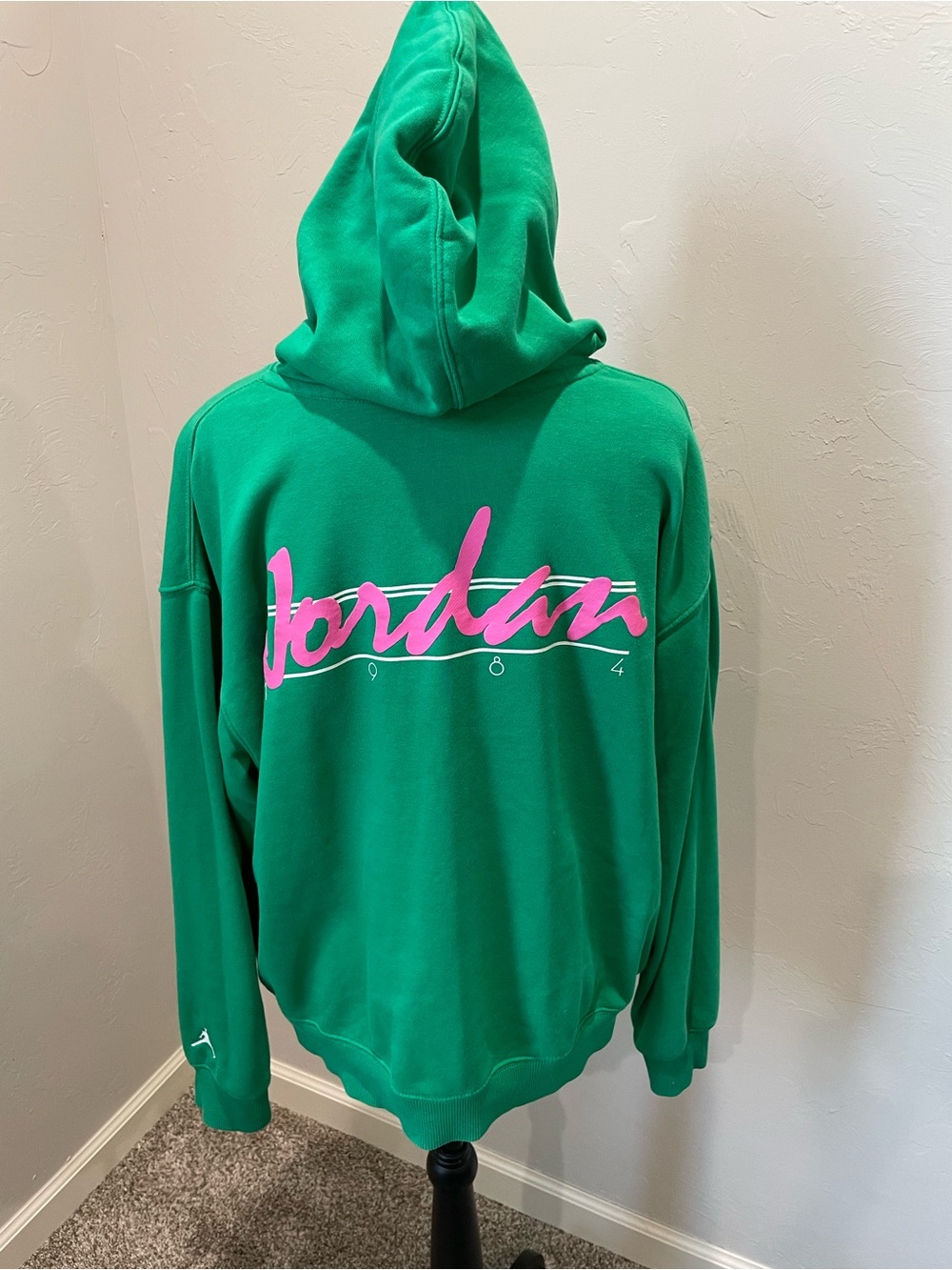 Air Jordan Hoodie Sweatshirt Green with Pink Script Medium